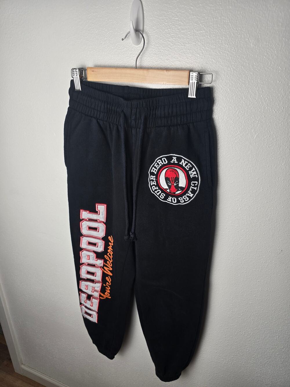 Marvel Deadpool Joggers Mens Black Embroidered Sweatpants Youre Welcome